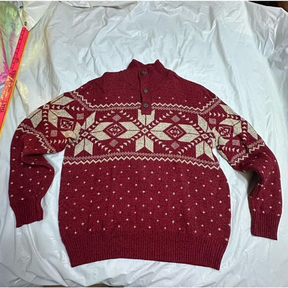 American Eagle Red Fair Isle 1/4 button pullover sweater size Large NWOT - Picture 2 of 7
